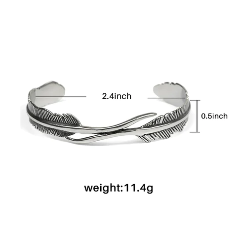 Bracelet Ajustable Élégant avec des Plumes en Argent Envoûtantes