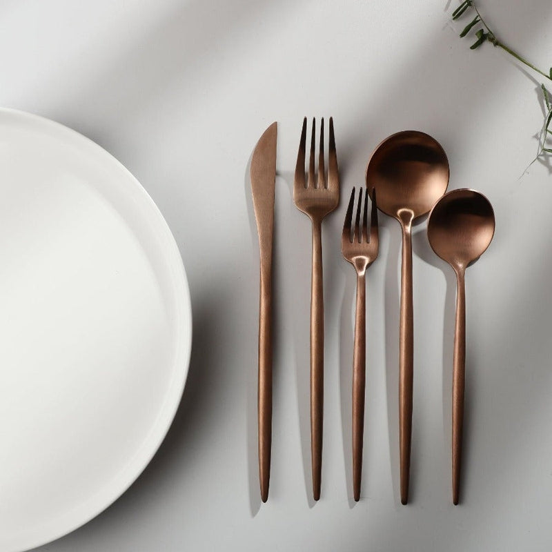 Ensemble de Couverts Minimaliste de Luxe – 20 pièces, Titane & Acier Inoxydable