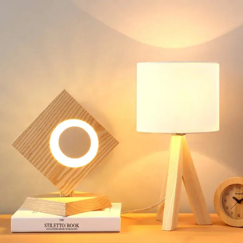 EssenceBois - Lampe de Table Moderne en Bois Naturel