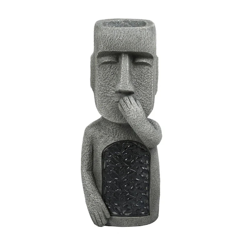 Statue de l'île de Pâques, pot de fleurs – Éclairage LED – pour l'extérieur – décoration de jardin