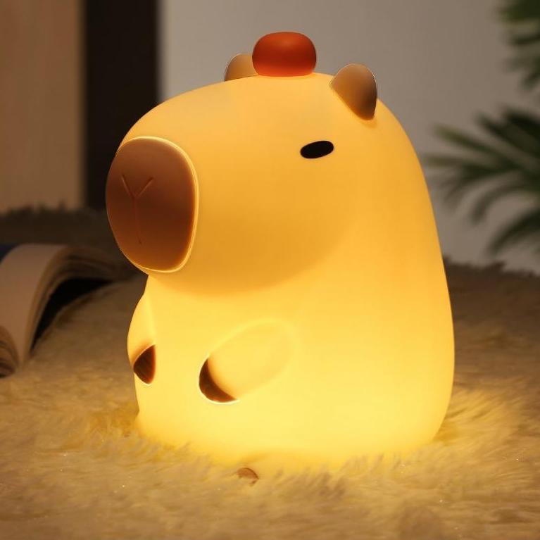 Orange Capybara Squishy Silicone LED Veilleuse - Cadeau Parfait pour Enfants et Filles