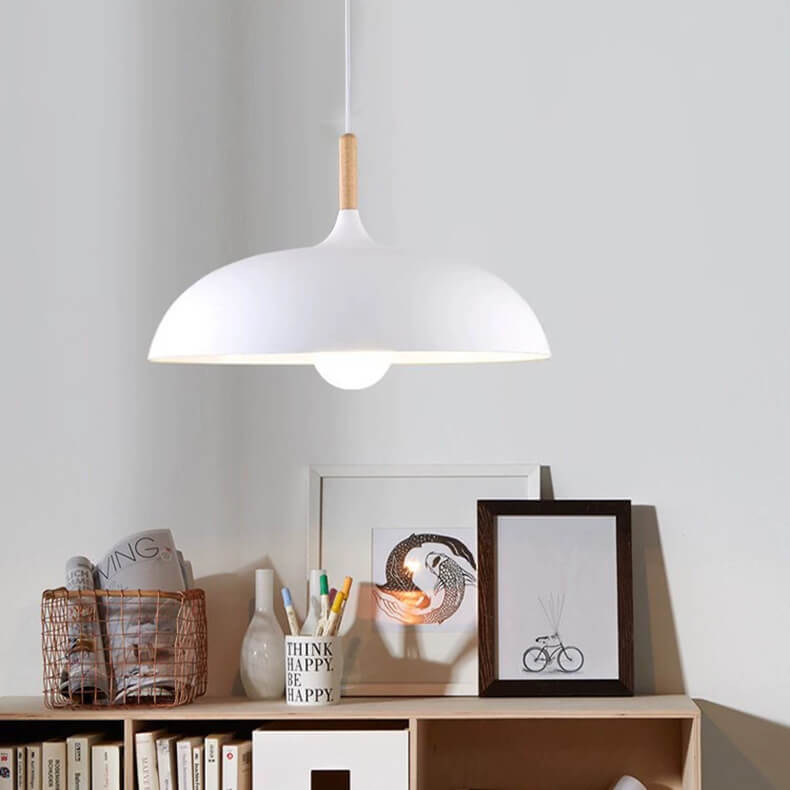 Floroux Modern Pendant Light | Wood-Metal Design | LED Lamp | Dome Style | Various Sizes and Colors