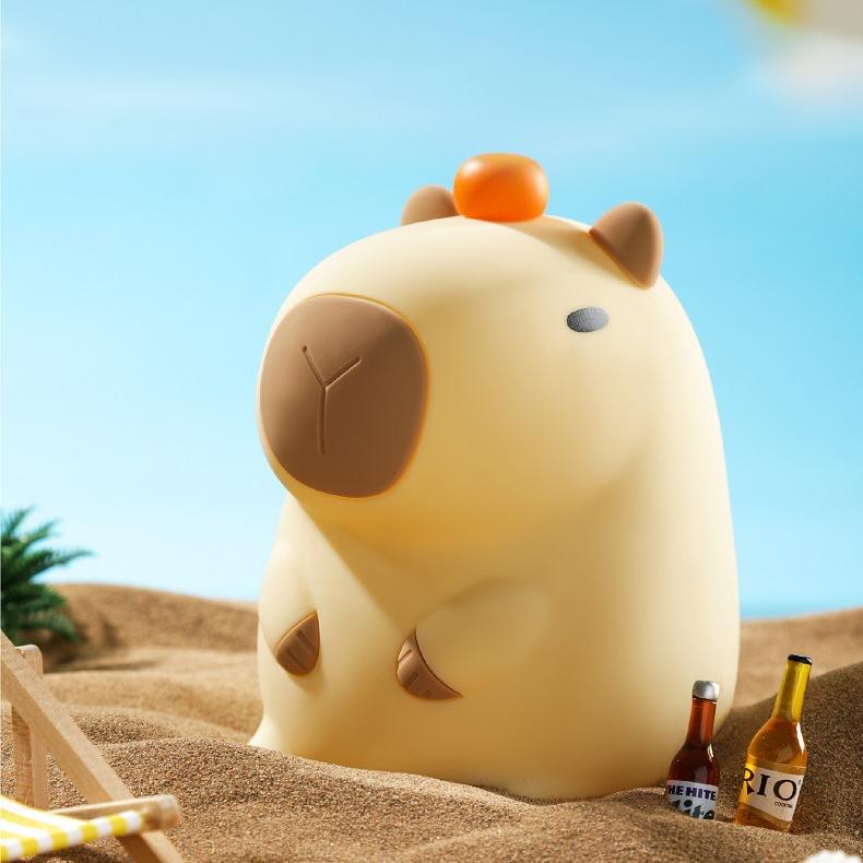 Orange Capybara Squishy Silicone LED Veilleuse - Cadeau Parfait pour Enfants et Filles