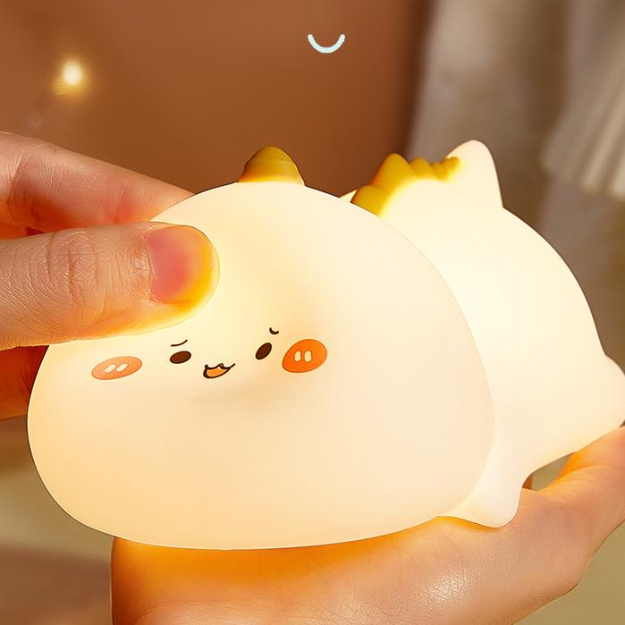 Lampe de nuit LED Dinosaure Heureux en Silicone Souple - Cadeau Parfait pour Enfants et Filles
