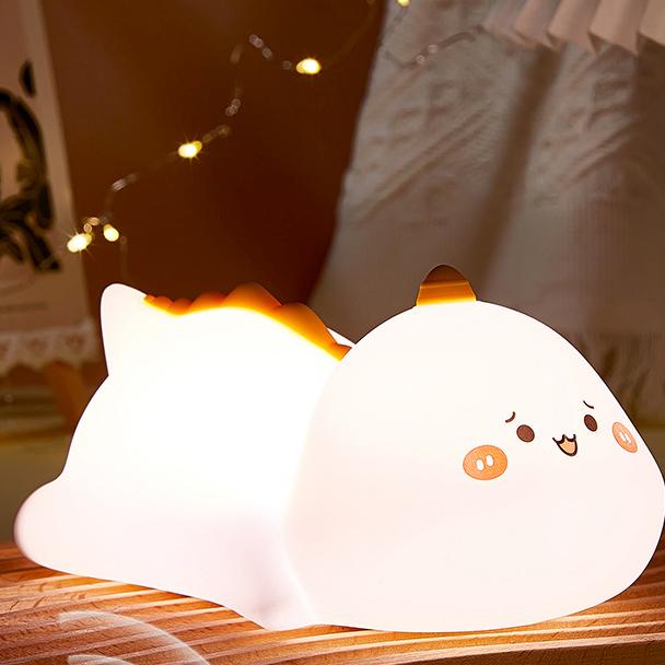 Lampe de nuit LED Dinosaure Heureux en Silicone Souple - Cadeau Parfait pour Enfants et Filles