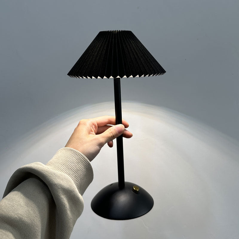Floroux Skandi LED Table Lamp | Rechargeable | Pleated Fabric Shade | Wireless | Ambient Light | Nightstand Lamp