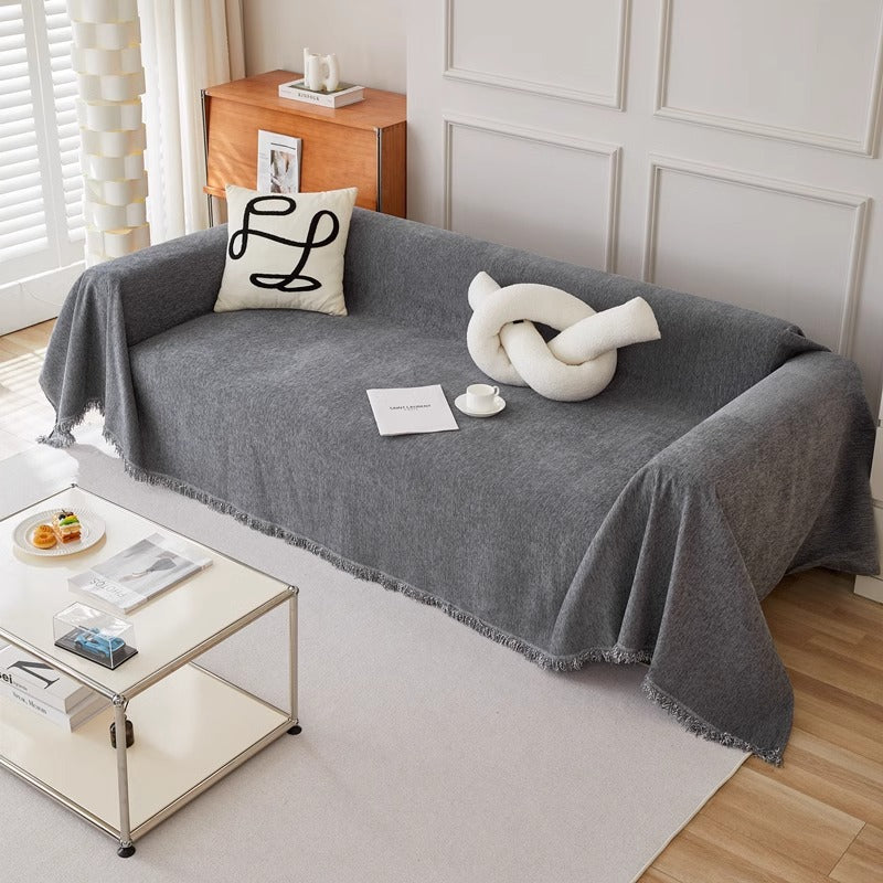 Couvre-sofa en chenille minimaliste de couleur unie