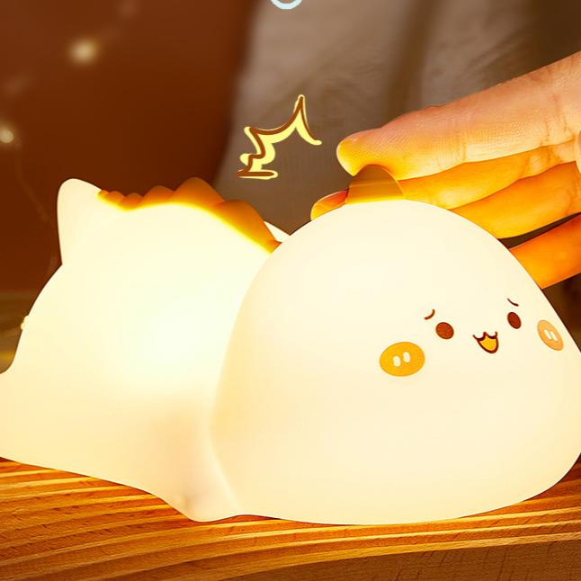 Lampe de nuit LED Dinosaure Heureux en Silicone Souple - Cadeau Parfait pour Enfants et Filles