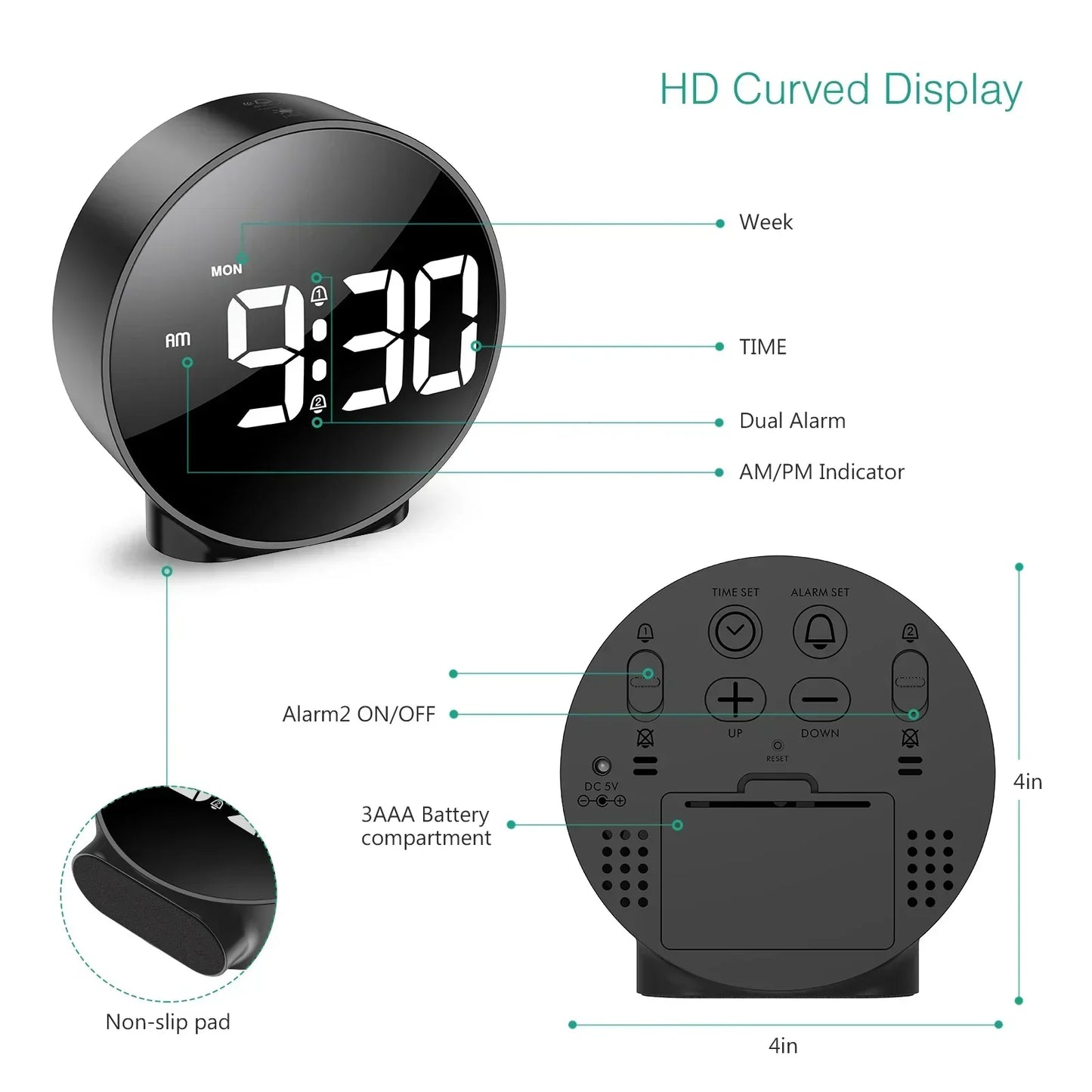 Horloge de table numérique LED Floroux avec connexion USB