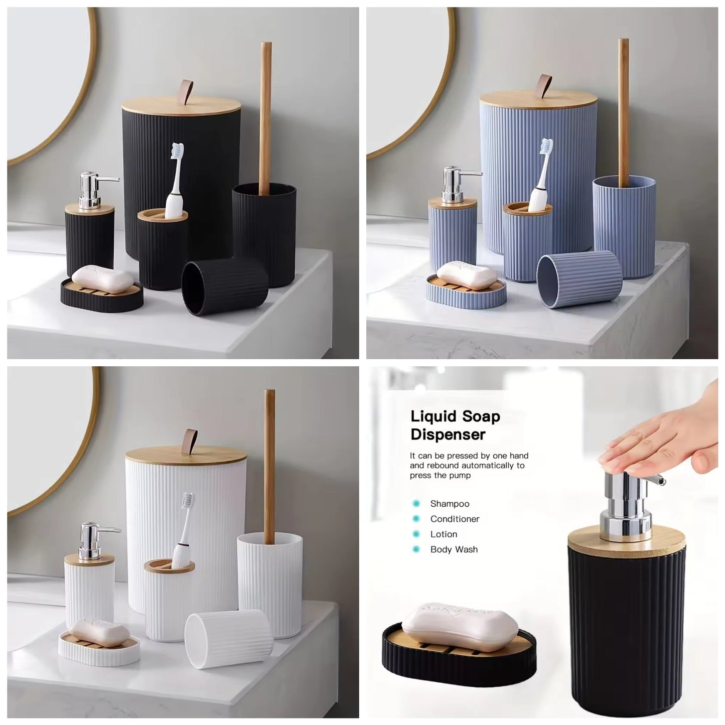 Set d'organisateur d'accessoires de salle de bains rond 6 pièces