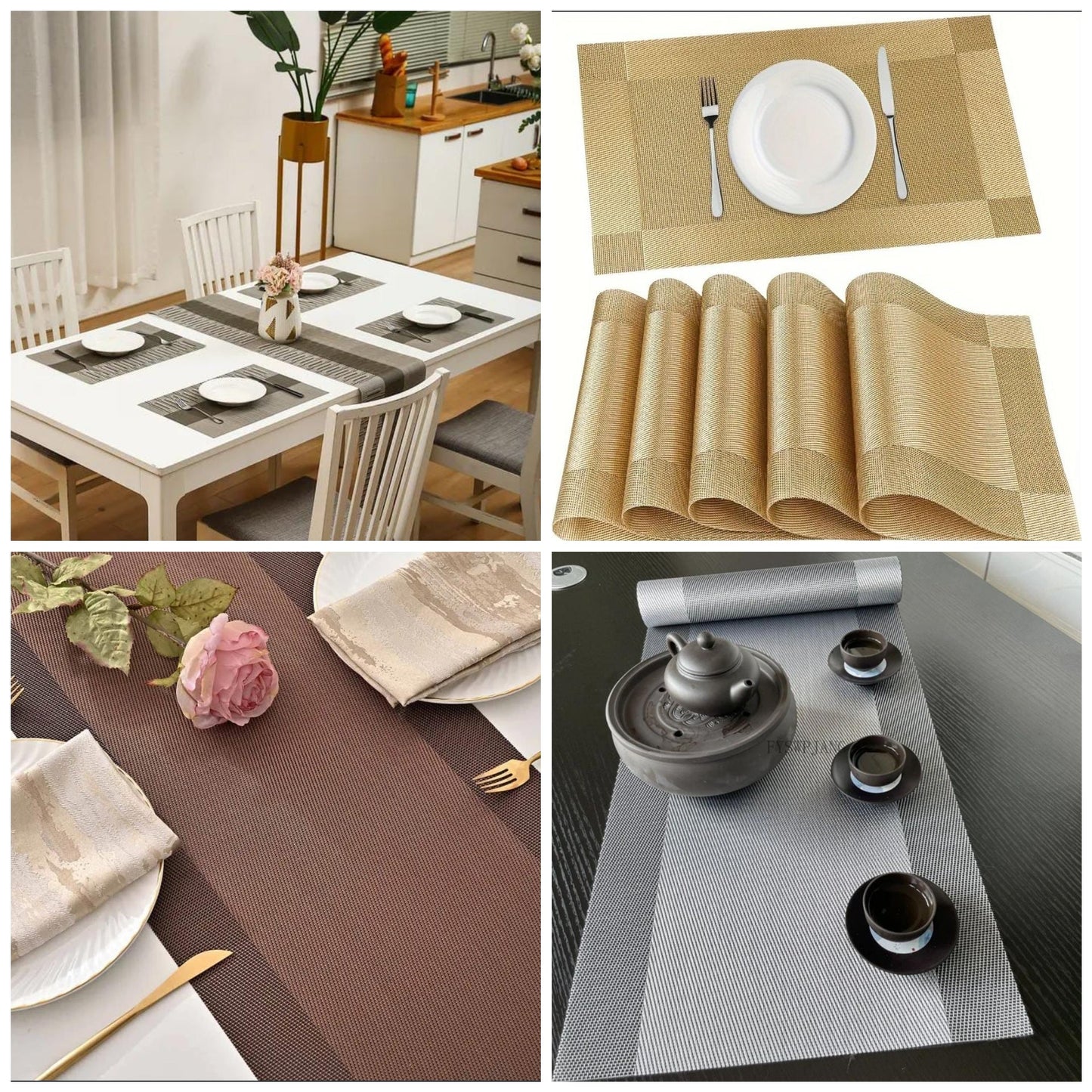 6 pièces de sous-verres en PVC plus un chemin de table