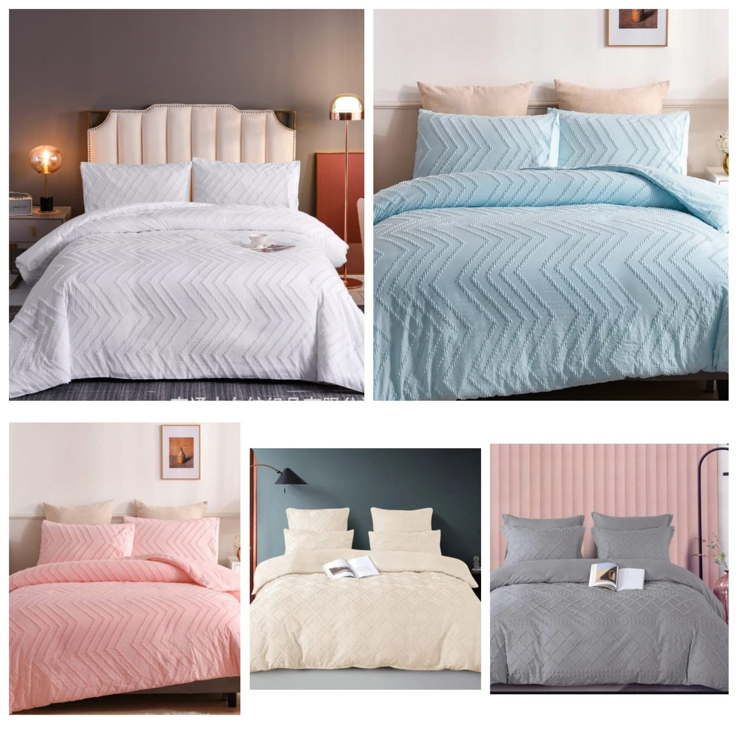 6*7 Housse de couette à vagues tuftées avec 2 taies d'oreiller