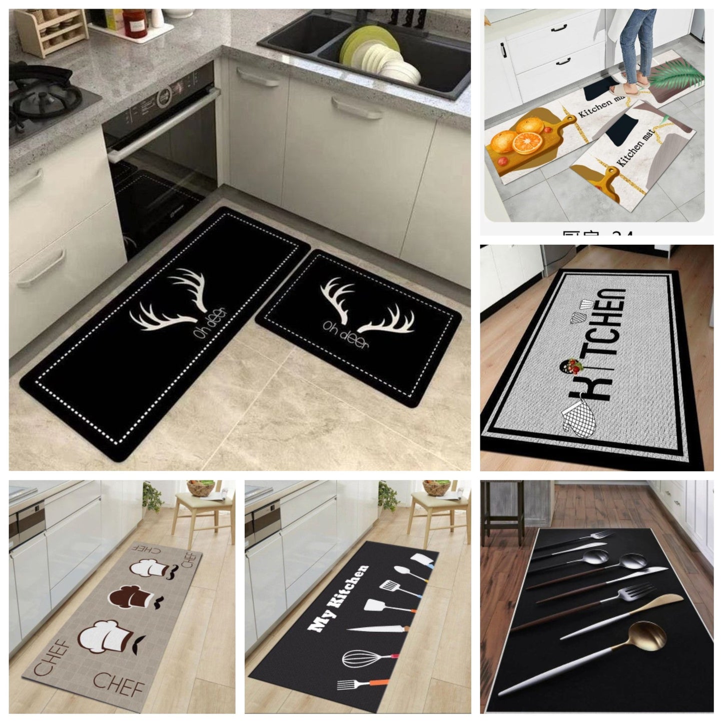 2pcs tapis de cuisine avec dessous en caoutchouc
