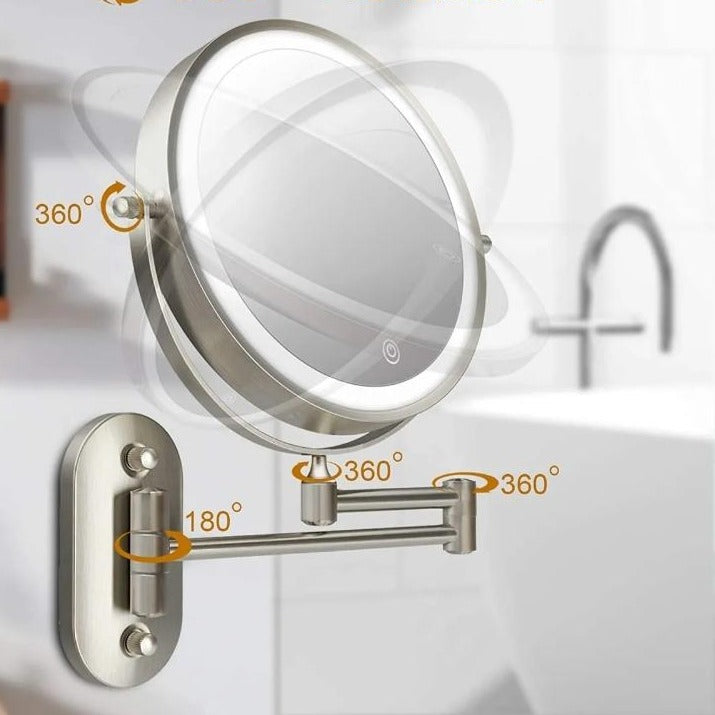 Miroir de maquillage et de salle de bain à grossissement LED rechargeable Floroux