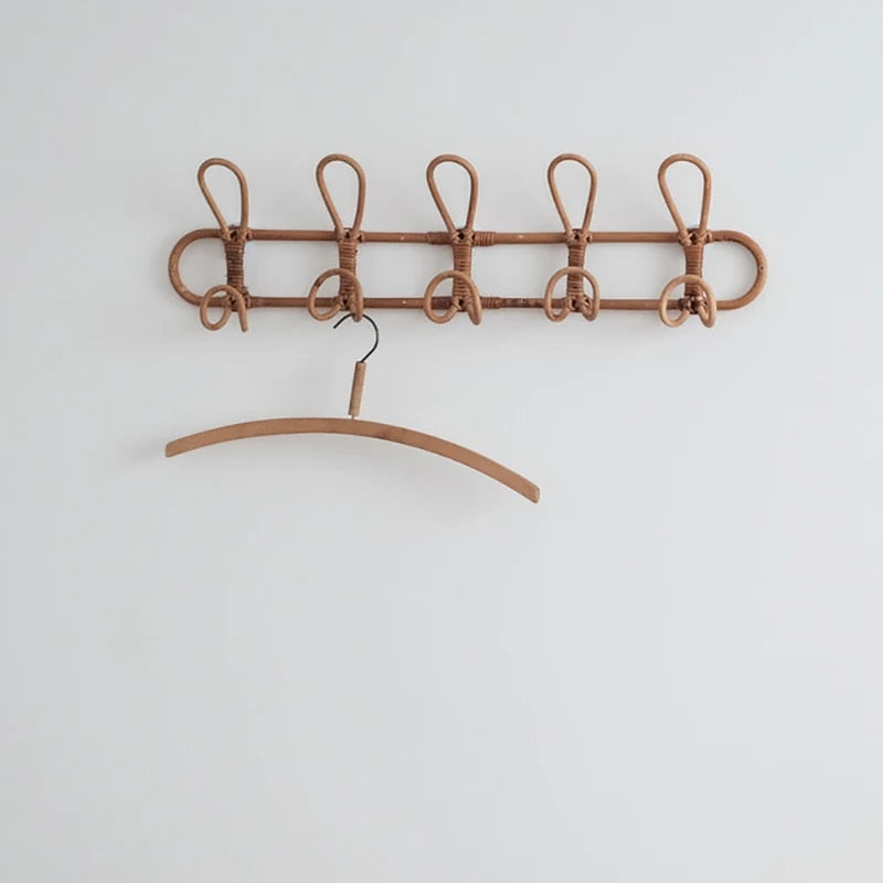 Organisateur mural en rotin naturel pour enfants - 3 et 5 crochets