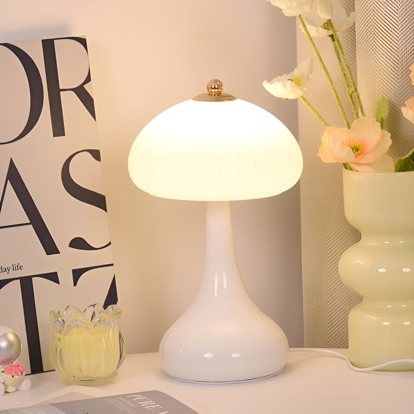 Eleganza Luxe Lampe de Table – Forme Champignon Intemporelle avec Fonction Dimmable LED en Couleurs Douces