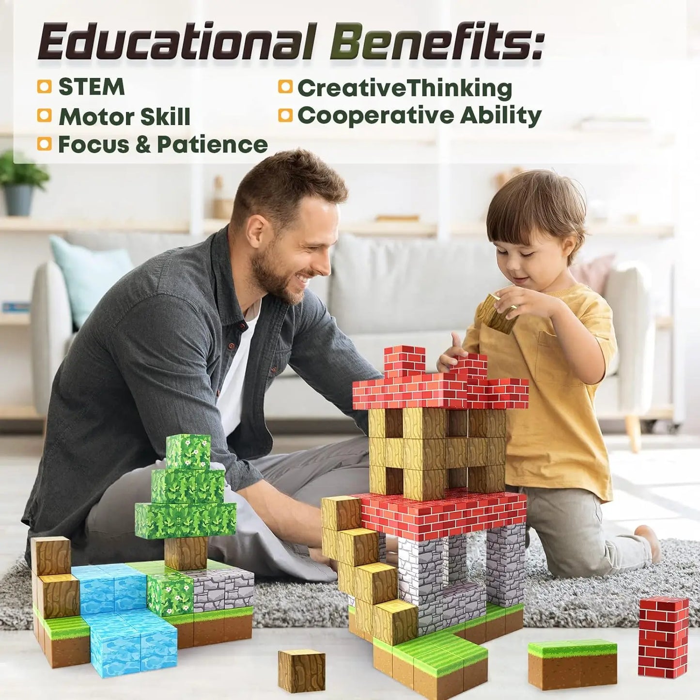Ensemble de blocs de construction magnétiques pour enfants - Cubes sensoriels STEM Montessori pour tout-petits, cadeau éducatif pour garçons et filles