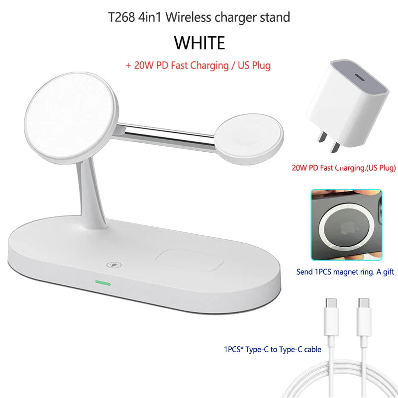 15W 4in1 MagSafe Qi Support de Charge sans Fil pour iPhone et Samsung - Chargeur de Bureau Rapide
