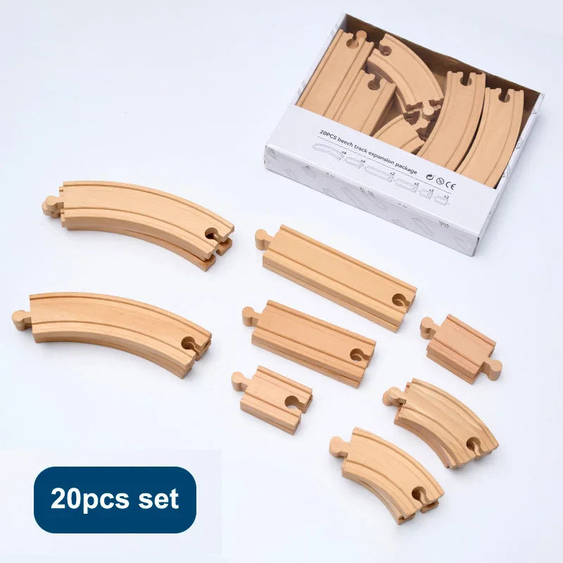 Ensemble de rails de train en bois de hêtre - Jouet à assembler soi-même pour enfants écologique