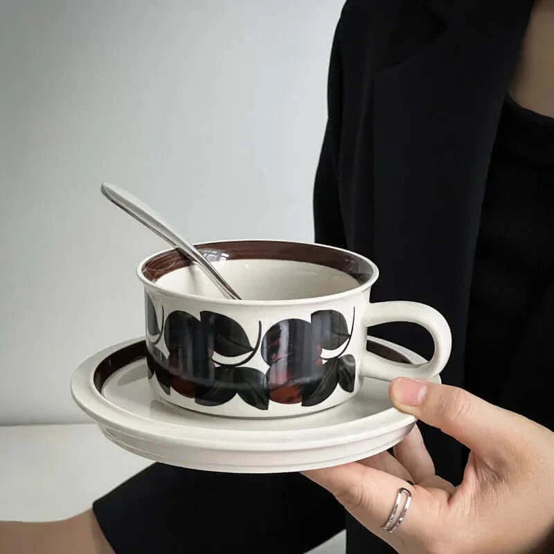 Tasse à café en céramique florale peinte à la main rétro
