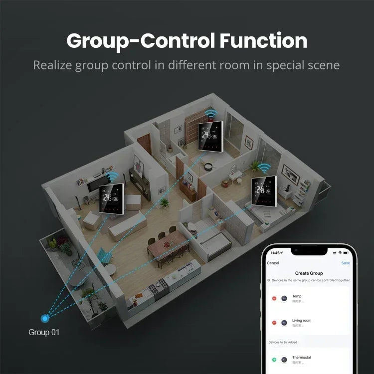 Thermostat Intelligent Tuya Contrôle pour Chauffage au Sol Hydraulique & Électrique - Contrôle Vocal Wifi via Google Alexa SmartThings Apps