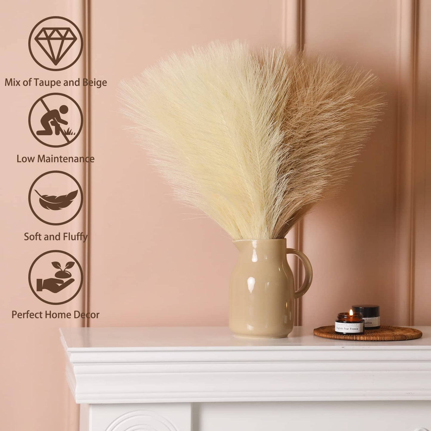 20Pcs Bohémien Fluffy Herbe de Pampas Artificielle Colorée