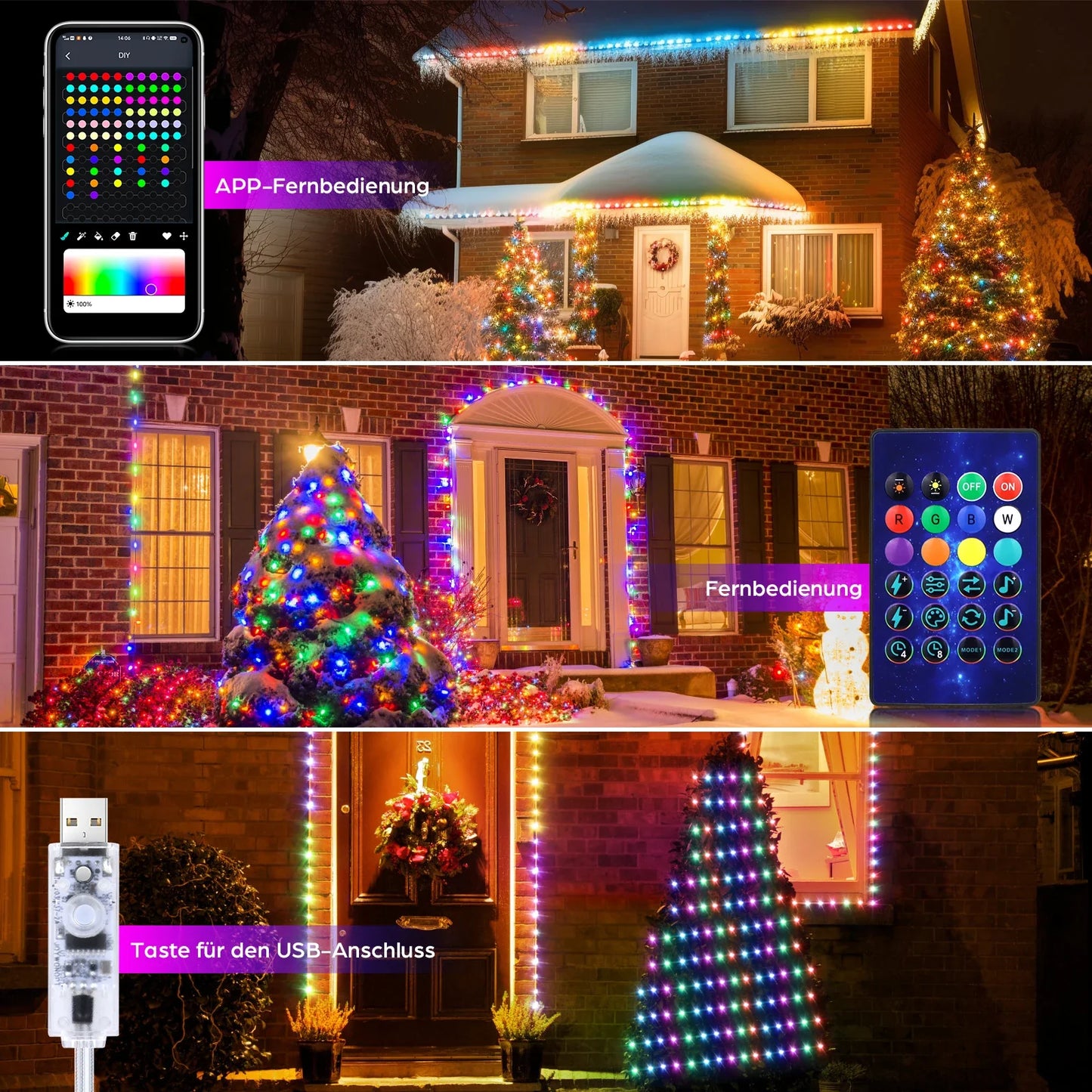 Guirlande lumineuse à LED Bluetooth Fairy pour Noël - Guirlande étanche pour sapin de Noël, décoration de vacances contrôlée par application et télécommande