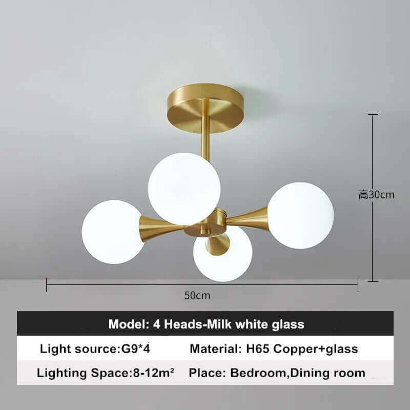 Lustre à boule en verre et cuivre moderne