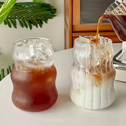 Floroux Verres Résistants à la Chaleur Set | 4 pièces | Design Ribbé | Double Paroi | Verres à Boire Élégants
