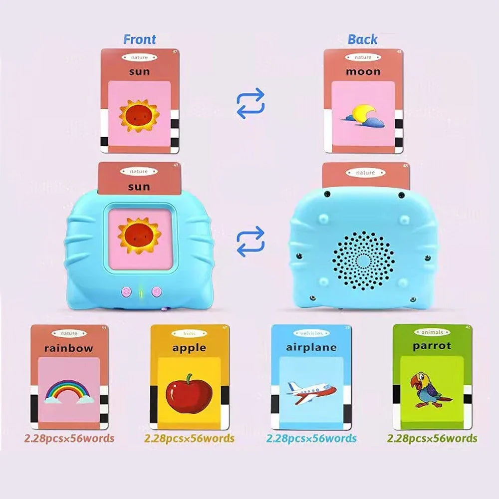 Cartes flash parlantes Machine d'apprentissage pour enfants - Jouet de livre audio éducatif pour la maternelle de 2 à 6 ans, rechargeable par USB, design respectueux des yeux