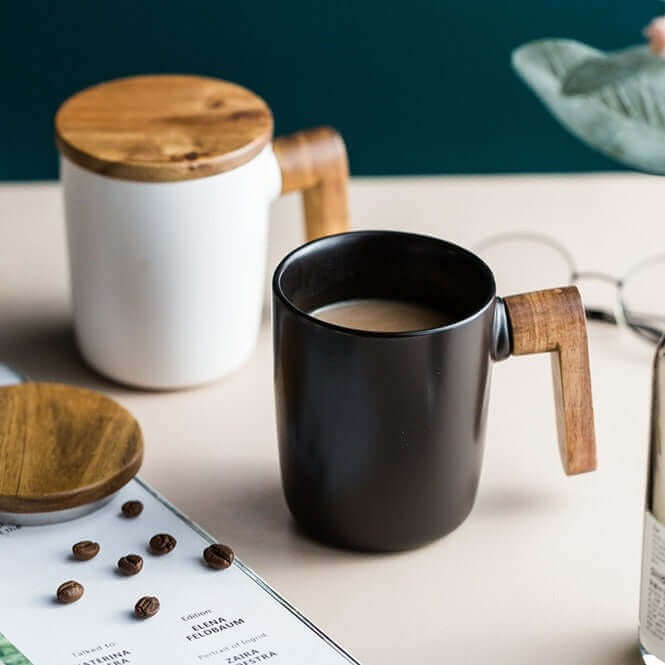 Tasse avec poignée en bois et couvercle (boîte cadeau)