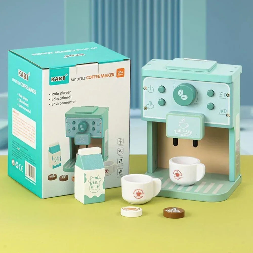 Ensemble de jouets en bois pour enfants - Ensemble de machine à café et à biscuits - Cadeau éducatif de jeux de rôle en cuisine pour garçons et filles