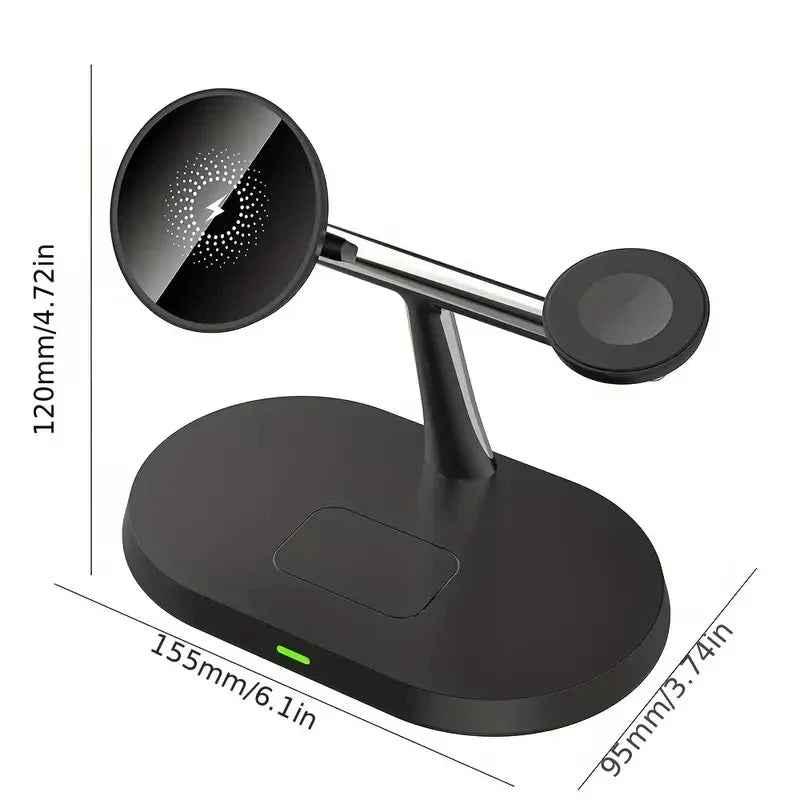 15W 3In1 MagSafe Support de Charge Sans Fil pour iPhone - Chargeur à Alimentation
