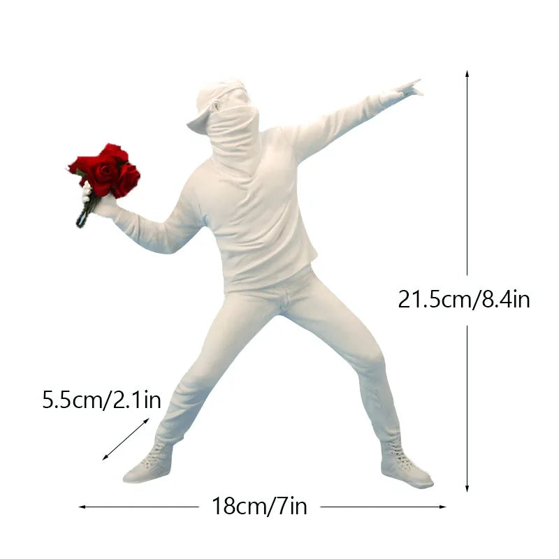 Floroux Banksy Sculpture Collection | Flower Thrower & Balloon Girl | Pop Art Figures | Modern Décor for Office and Home