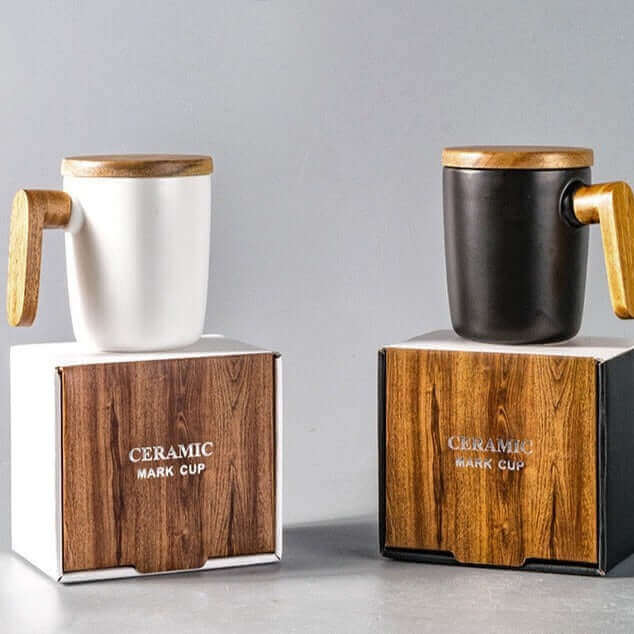 Tasse avec poignée en bois et couvercle (boîte cadeau)