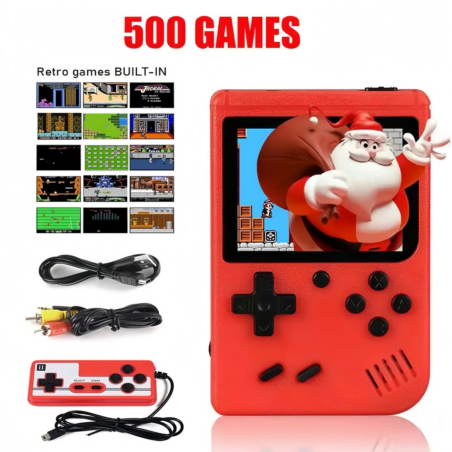 Mini Retro Console de Jeu Portable - Écran LCD de 3,0 Pouces, 500 Jeux 8-Bit Intégrés, Cadeau de Noël Parfait pour les Enfants