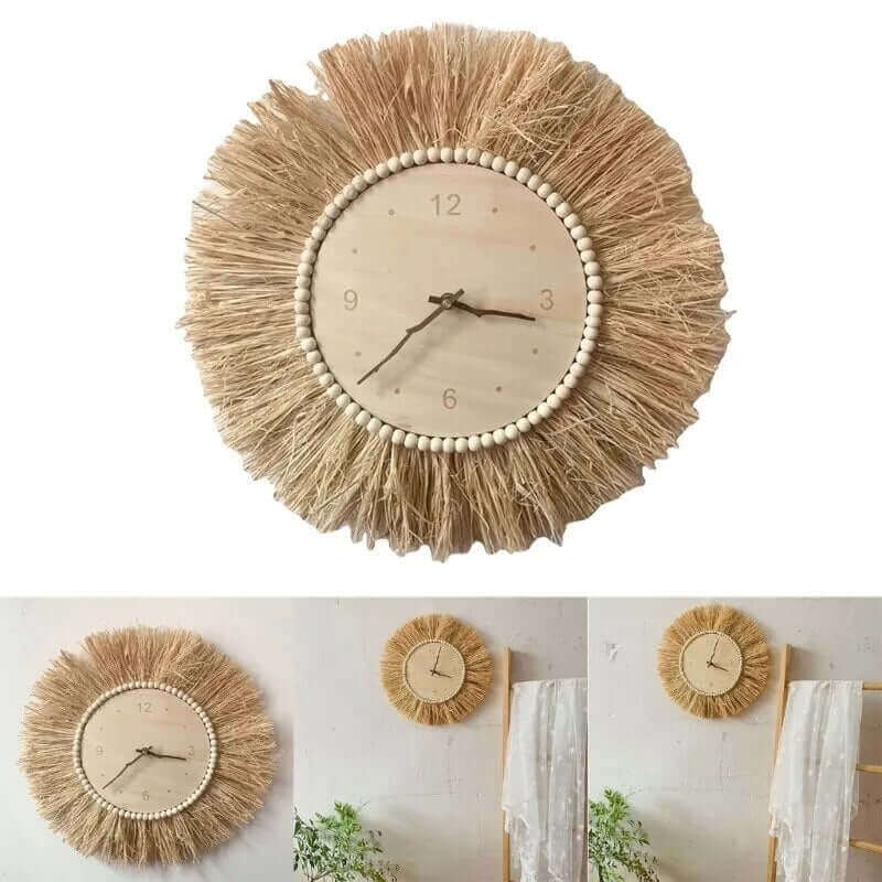 Horloge murale en raffia tissée à la main