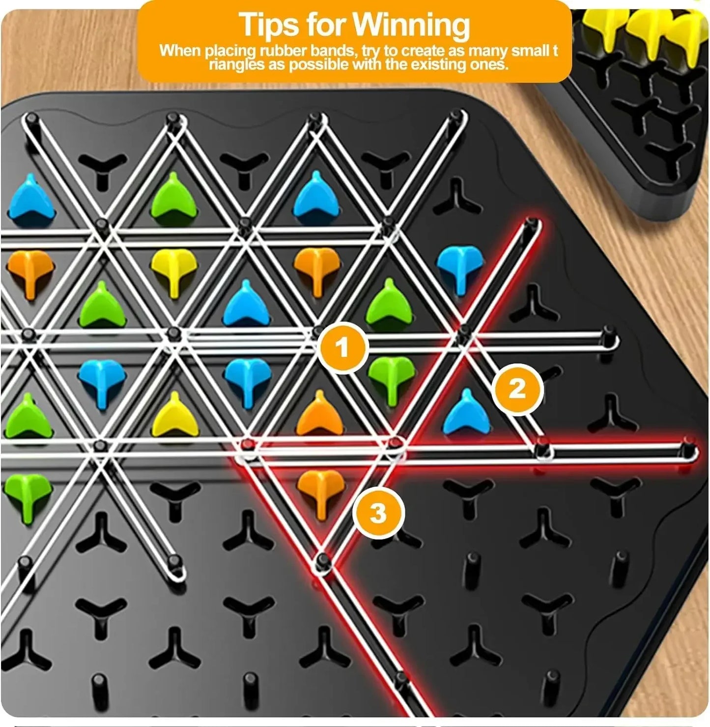 Jeu d'échecs Triangle Strategy pour 2-4 joueurs - Jeu de société amusant en famille pour enfants et adultes avec défi de bande en caoutchouc