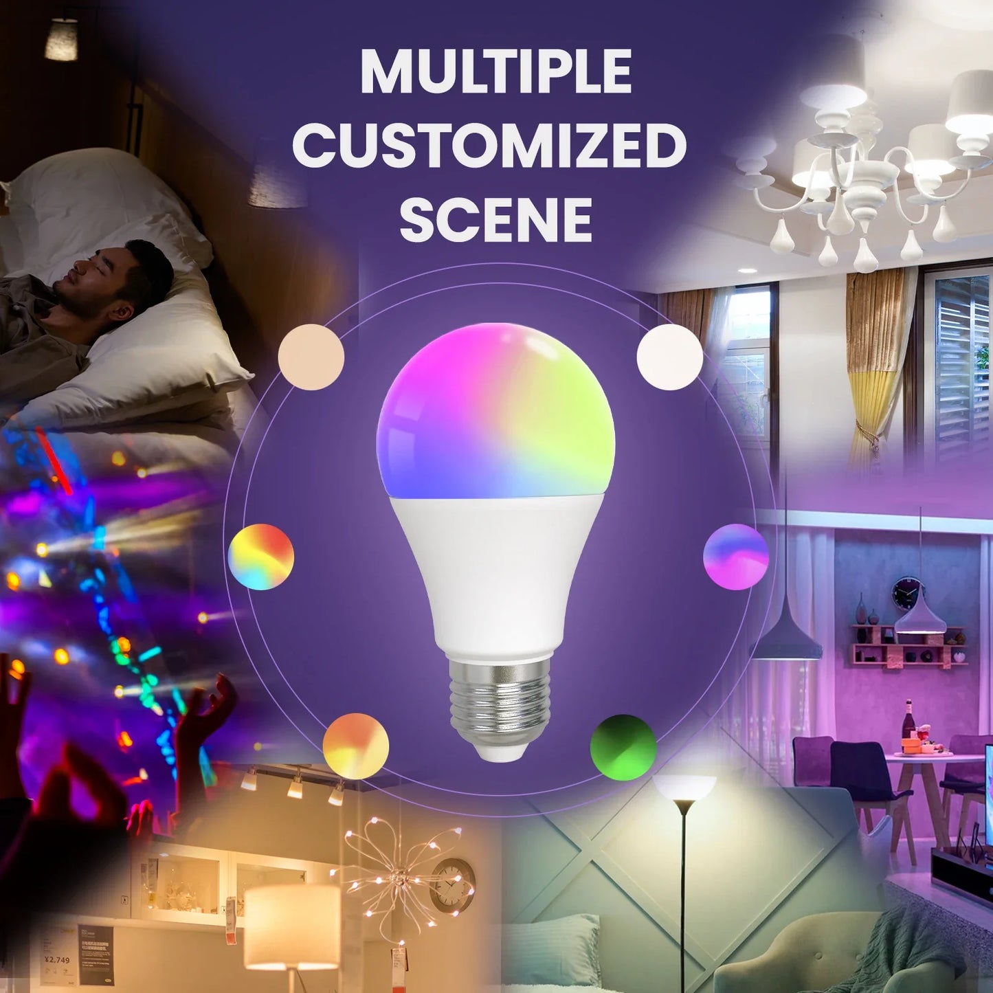 Ampoule LED Bluetooth Tuya Smart E27 9W - WiFi RGB Dimmable Contrôle via SmartLife Google Alexa Apps