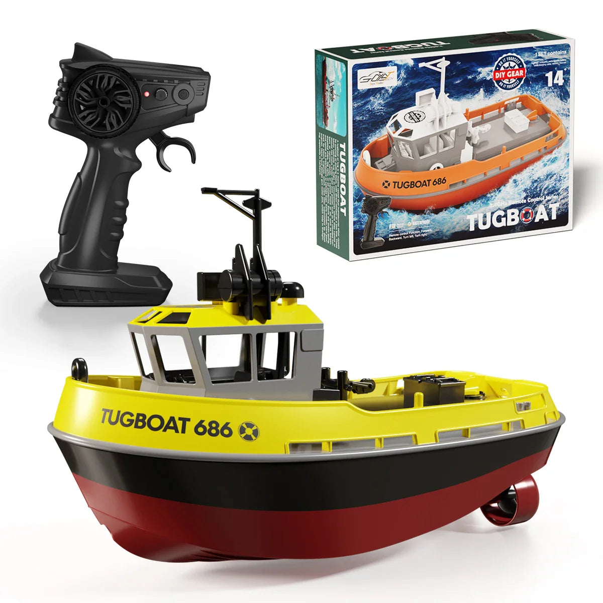 Bateau de remorquage RC puissant à double moteur - Modèle 1:72 bateau télécommandé électrique pour garçons, plaisir sans fil
