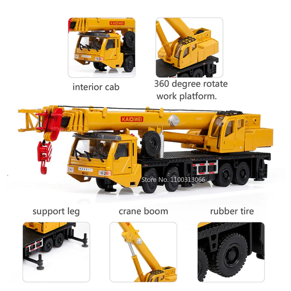 Jouet de grue en alliage de scale diecast - Modèle à direction à quatre roues rotatif à 360° pour enfants