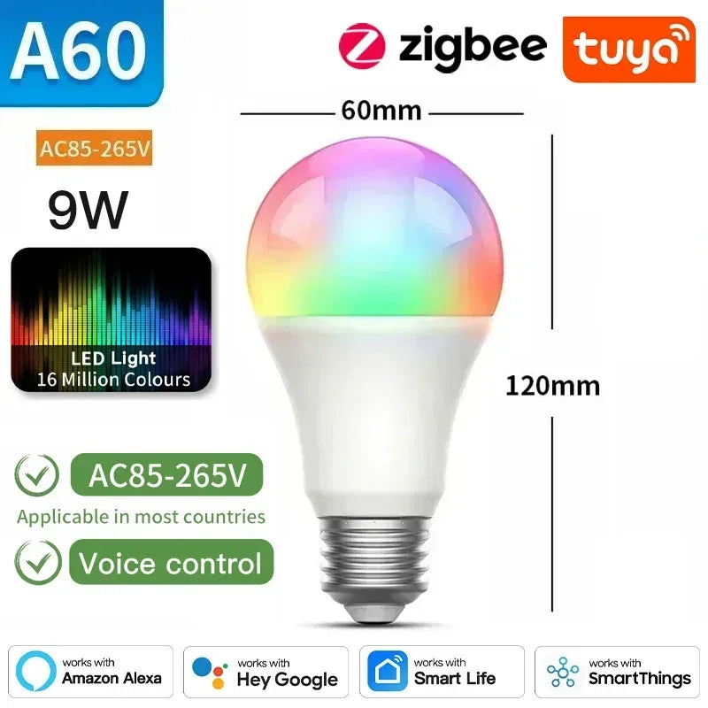 Ampoules LED intelligentes Tuya Zigbee E27 E14 GU10 - Dimmable RGB contrôlées par Wifi via les applications SmartLife Google Alexa