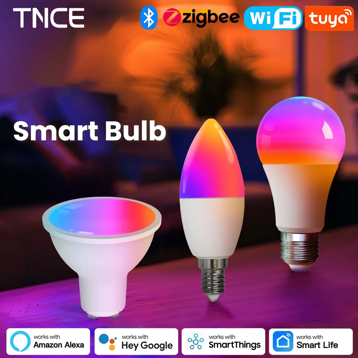Ampoules LED intelligentes Tuya Zigbee E27 E14 GU10 - Dimmable RGB contrôlées par Wifi via les applications SmartLife Google Alexa