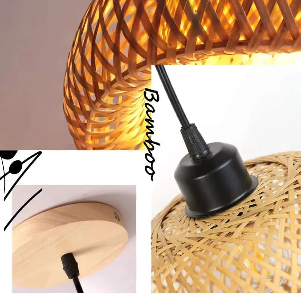 Chic lustre en rotin du milieu du siècle
