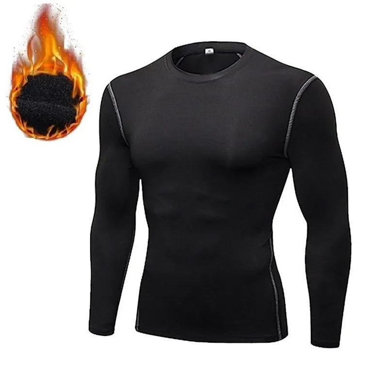 T-shirts de compression en polaire thermique pour hommes pour les sports d'hiver - Vêtements de fitness légers et évacuant l'humidité