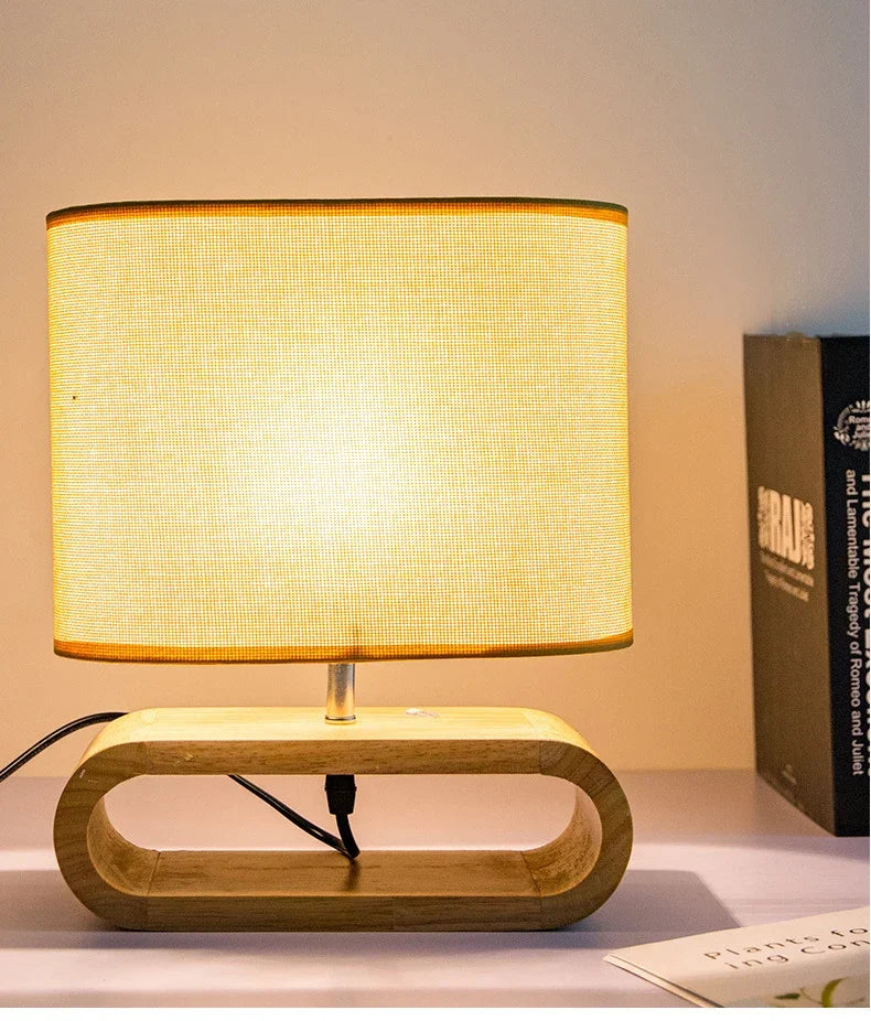 SereinLumi - Lampe de Bureau LED Style Japonais en Bois