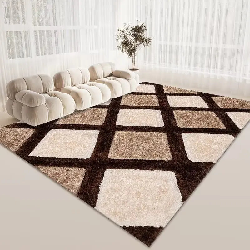 Tapis Skandi marron luxueux pour le salon et la chambre – Lavable, antidérapant et grande superficie