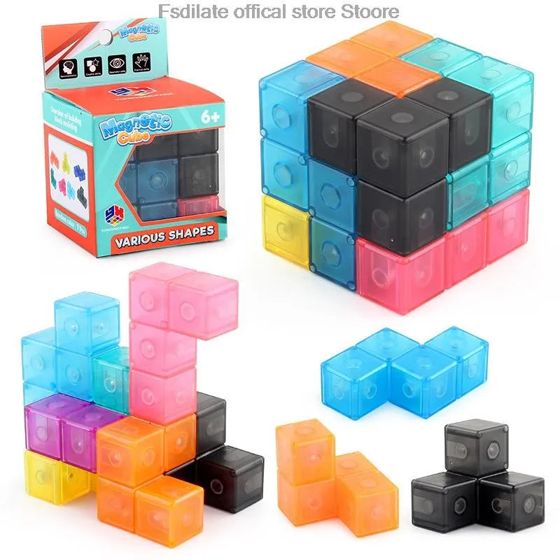 Cubes magnétiques à construire amovibles - Jouet puzzle éducatif anti-stress pour enfants, cadeau amusant pour l'apprentissage précoce