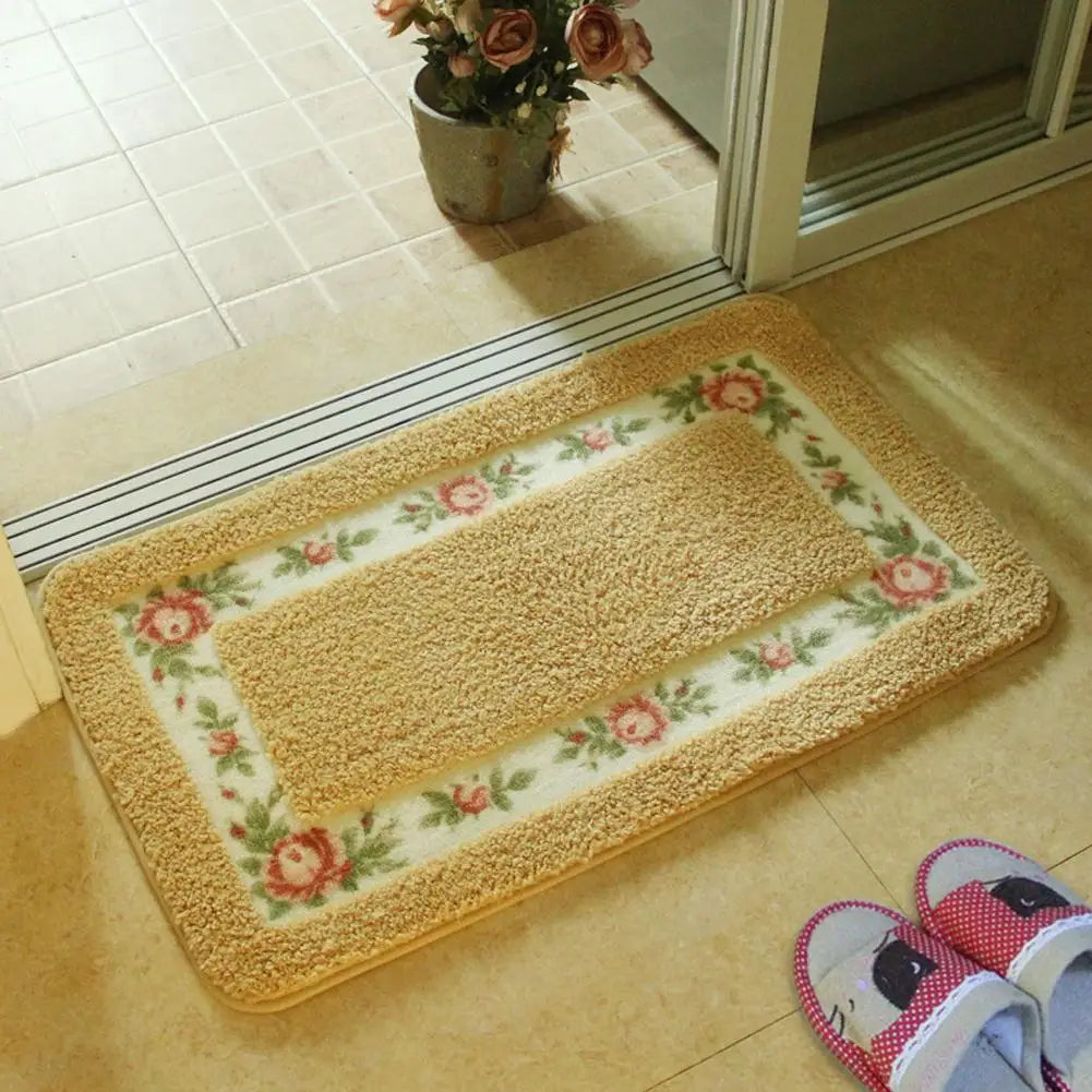 Tapis de salle de bain de style maison de campagne avec motif de rose - Tapis rectangulaire moelleux antidérapant et absorbant l'eau pour portes et sols