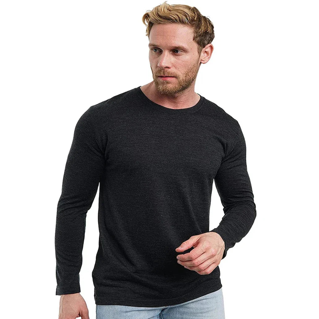 Ensemble de couche de base thermique en laine mérinos pour hommes - Haut à manches longues de poids moyen de 240G & Chaussettes de randonnée gratuites
